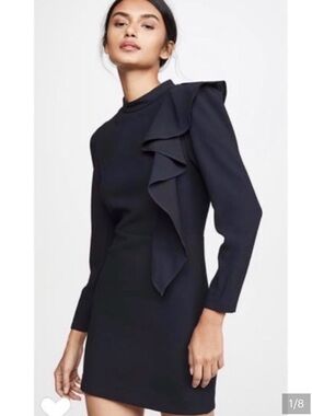 IRO Black Ruffle-Shoulder Long-Sleeve Mini Dress